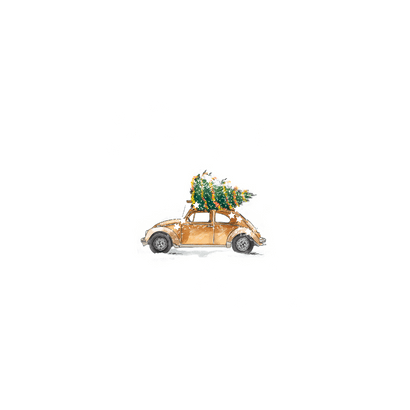 Stijlvolle kerstverhuiskaart auto kerstboom sterren goud Achterkant