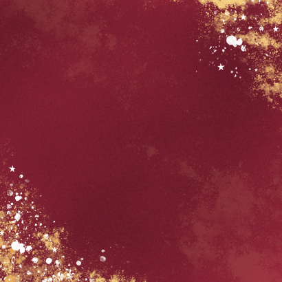 Stijlvolle rode geboortekaartjes met goudfolie sterretjes Achterkant