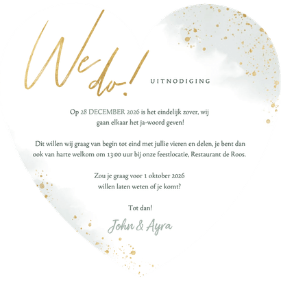 Stijlvolle trouwkaart waterverf eucalyptus & gouden spetters Achterkant