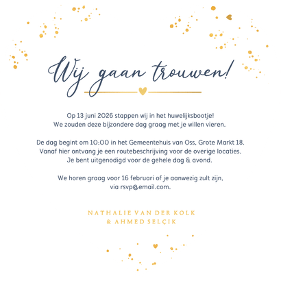 Stijlvolle trouwkaart We Do - donkerblauw in hartjesvorm Achterkant