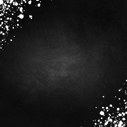 Stijlvolle uitnodiging feestje goud met spetters krijtbord  Achterkant