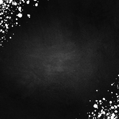 Stijlvolle uitnodiging feestje goud met spetters krijtbord Achterkant