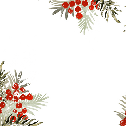 Stijlvolle uitnodiging kerstborrel watercolor kersttakken Achterkant