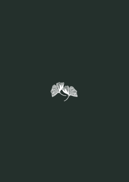 Stijlvolle uitnodiging met ginkgo bladeren in goud Achterkant