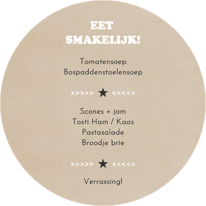 Stoere ronde menukaart communie jongen kraftlook Achterkant