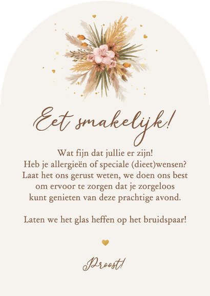 Tafelschikking boogkaart bohemian bloemen gras romantisch Achterkant