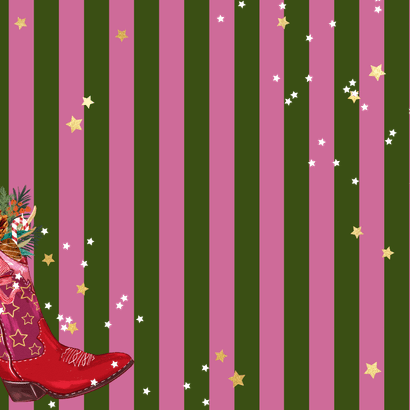 Trendy kerstkaart 'Howdy Holidays' cowboyboot botanisch goud Achterkant