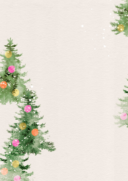 Trendy kerstkaart watercolor kerstbomen foto kleurrijk Achterkant