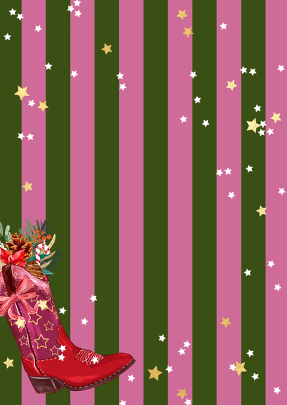 Trendy menukaart cowboylaarzen kersttakken sterren goud Achterkant