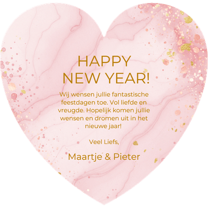 Trendy nieuwjaarskaart roze hartje met marmeren jaartal Achterkant