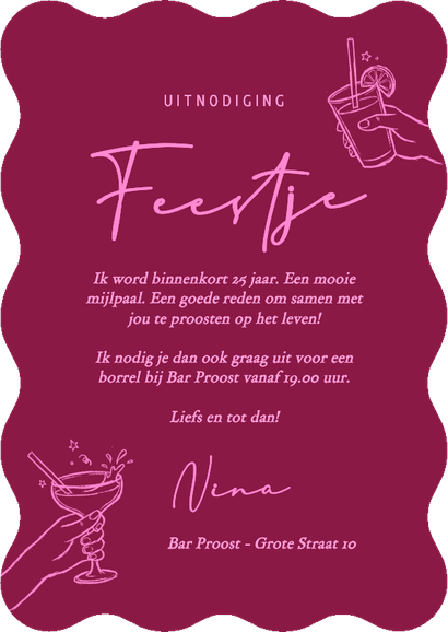 Trendy paarse foto uitnodiging verjaardagsfeestje golvend Achterkant