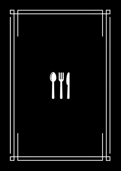 Trouwen menukaart zwart met foliedruk poster letters Achterkant