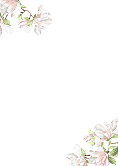 Trouwkaart bedankt magnoliatakken met goudfolie Achterkant