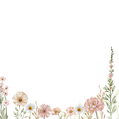 Trouwkaart bloemen in pastel  Achterkant