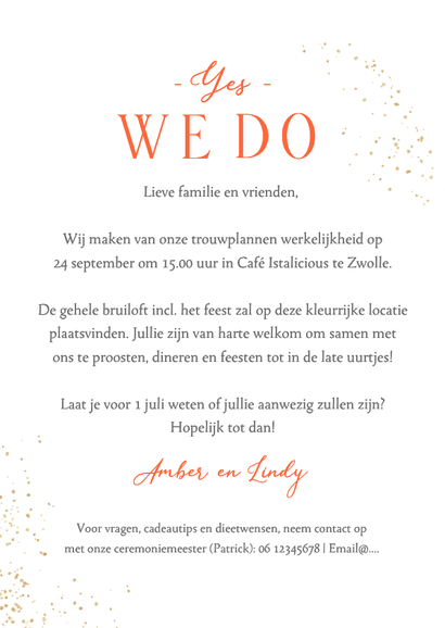 Trouwkaart boogkaart waterverf roze rood boogvorm stijlvol Achterkant