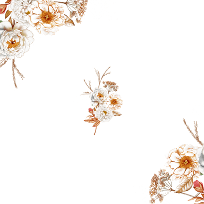 Trouwkaart botanische rozen in herfstkleuren Achterkant