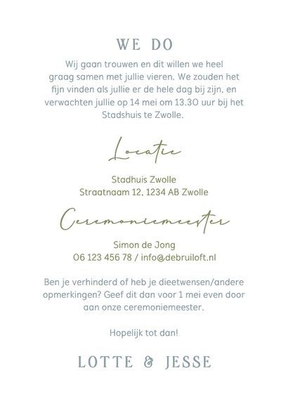 Trouwkaart kader bloemen klassiek ovaal vorm Achterkant