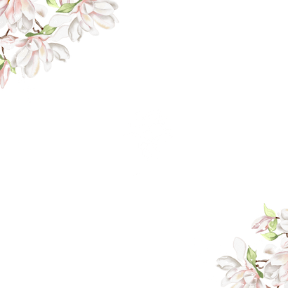 Trouwkaart magnoliatakken met goudfolie Achterkant