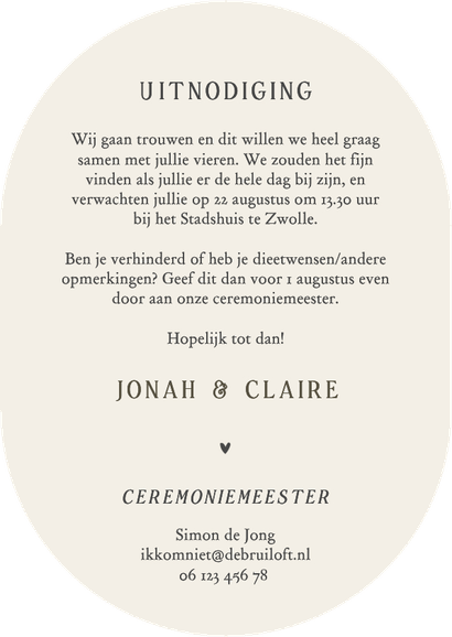 Trouwkaart ovaal klassiek gestreept blauw beige Achterkant