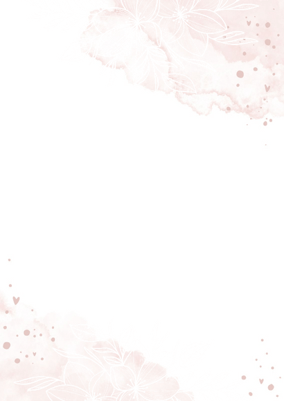Trouwkaart romantisch gouden bloemen met roze waterverf Achterkant