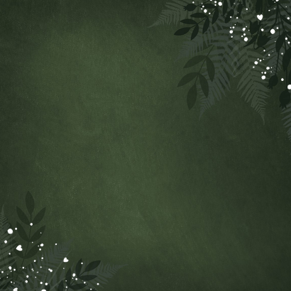 Trouwkaart We Do met goudfolie en jungle bladeren Achterkant