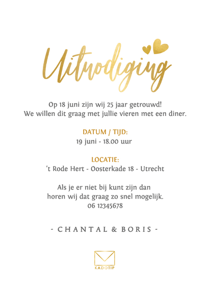 Uitnodiging 25 jaar getrouwd met grote foto en confetti Achterkant