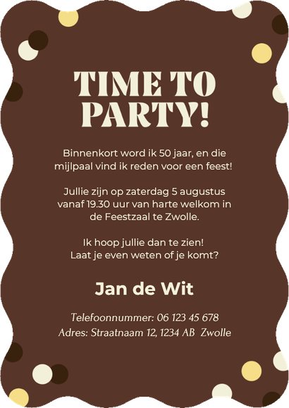 Uitnodiging 50 jaar met bierflesjes time to party! Achterkant