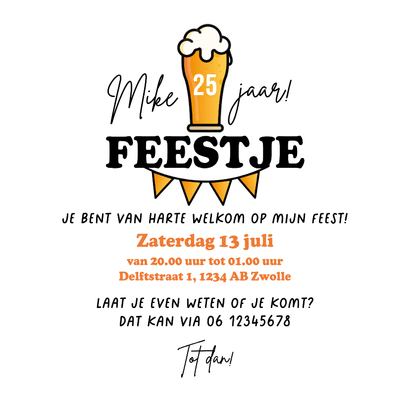 Uitnodiging bierviltje ronde kaart feestje foto stoer hip Achterkant