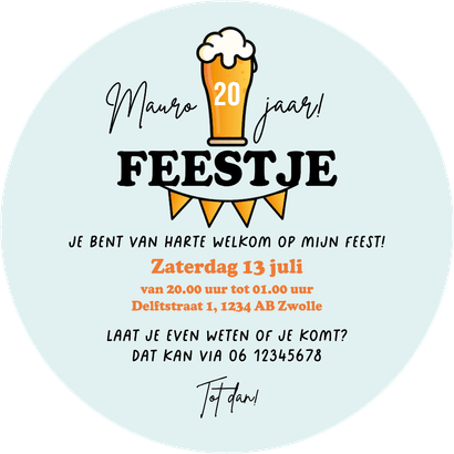 Uitnodiging cirkel bierviltje feestje bier foto slingers Achterkant