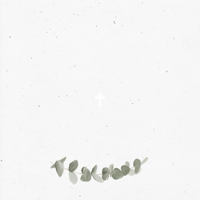 Uitnodiging communie met eucalyptus en foto's Achterkant