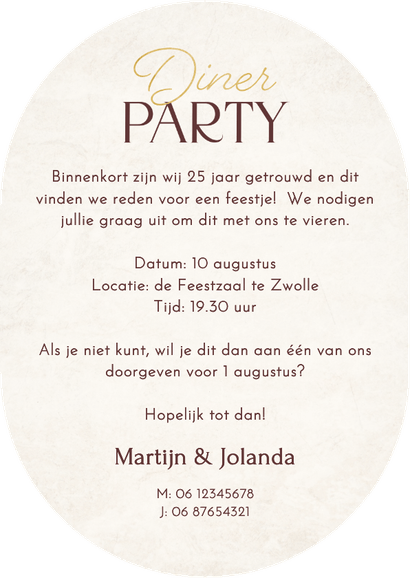 Uitnodiging dinerparty steenlook ovaal stijlvol Achterkant