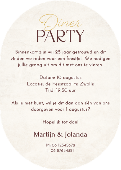 Uitnodiging dinerparty steenlook ovaal stijlvol Achterkant