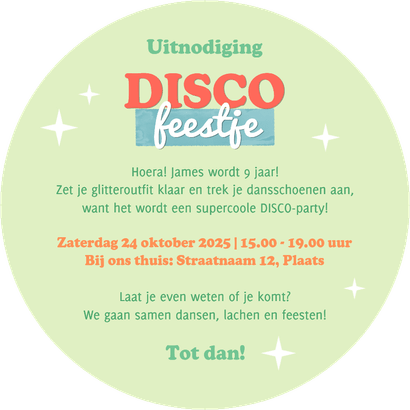 Uitnodiging discofeestje discobal kleurrijk foto unisex Achterkant