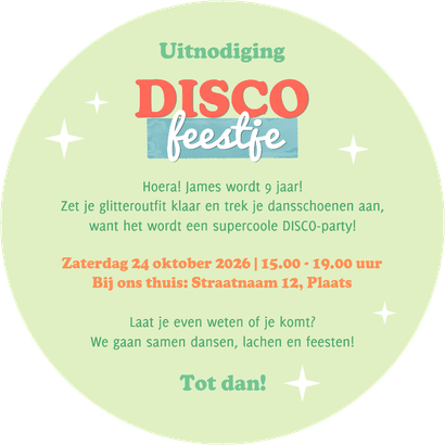 Uitnodiging discofeestje discobal kleurrijk foto unisex Achterkant