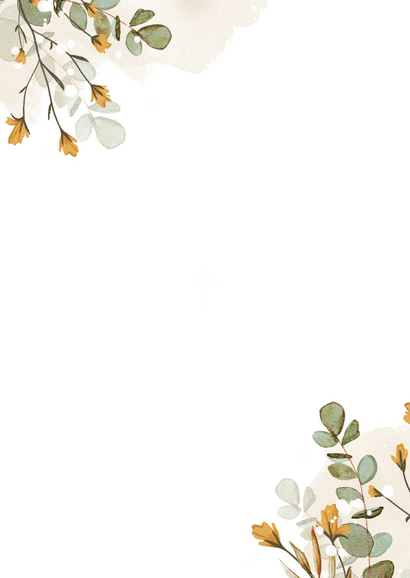 Uitnodiging doopviering waterverf bloemen takjes goud Achterkant