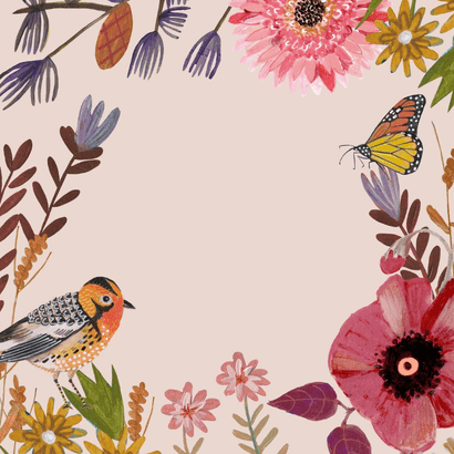 Uitnodiging Feestje 60 Bloemen Botanisch Herfst Achterkant