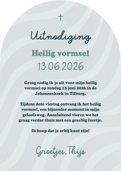 Uitnodiging heilig vormsel boogvorm wave gestreept Achterkant