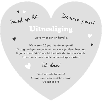 Uitnodiging jubileumfeest zilveren huwelijk 25 jaar getrouwd Achterkant