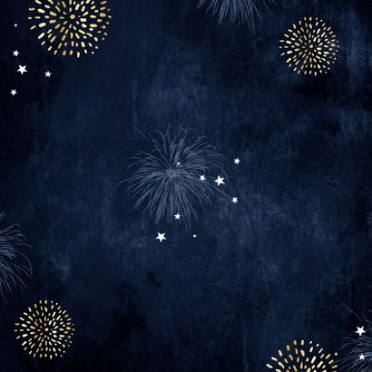 Uitnodiging kerstdiner kerstbal vuurwerk sterren foto goud Achterkant