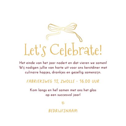 Uitnodiging kerstdiner zakelijk kerstbal champagne proost Achterkant