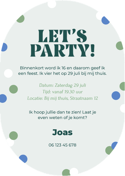 Uitnodiging ovaal met 16 in voetballen met confetti Achterkant