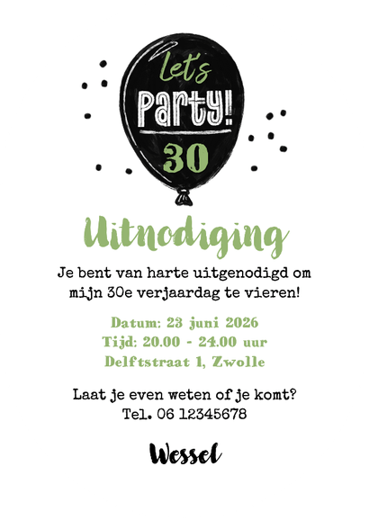 Uitnodiging pilvorm verjaardagsfeest man champagne confetti Achterkant