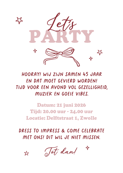 Uitnodiging samen 45 feestje cocktail cheers doodle Achterkant