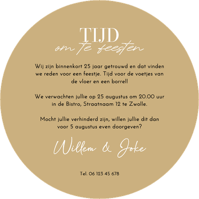 Uitnodiging tijd om te feesten klok stijlvol cirkelvorm Achterkant