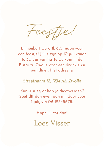 Uitnodiging verjaardag 60 in beige bloemen golvende rand Achterkant