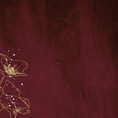 Uitnodiging verjaardag 80 foto velvet goudfolie klaprozen Achterkant