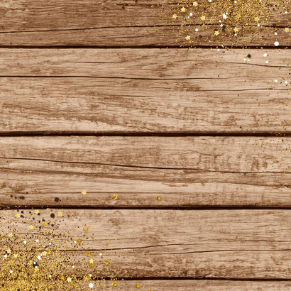 Uitnodiging verjaardagsfeest hout goud glitter label foto Achterkant