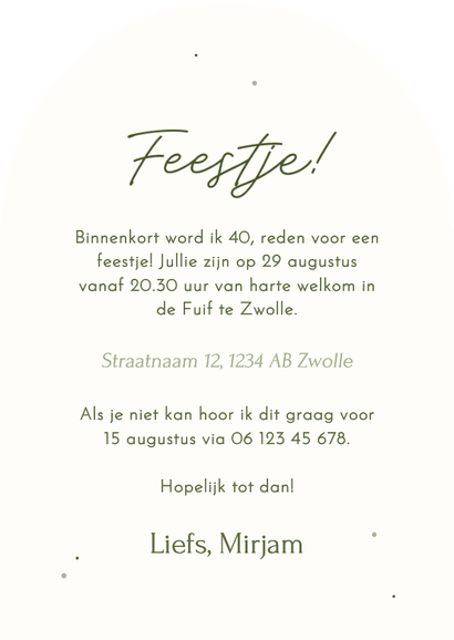 Uitnodiging verjaardagsfeestje 40 bloemen groen Achterkant