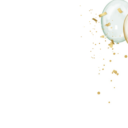 Uitnodigingskaart verjaardag getal ballonnen goud confetti Achterkant