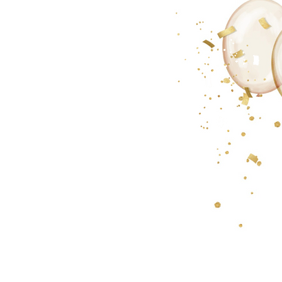 Uitnodigingskaart verjaardag vrouw ballonnen goud confetti Achterkant